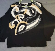 VTG Dana Scott Sweater Black Paisley Sequin Beads Embellished 80s Woman M Angora