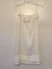 Ann Taylor Loft Linen Dress White Shift Ruffle Detail Adjustable Straps Side Zip