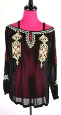NWT Roja Blouse Women Size XS Black Sheer Floral Embroidered Cold Shoulder
