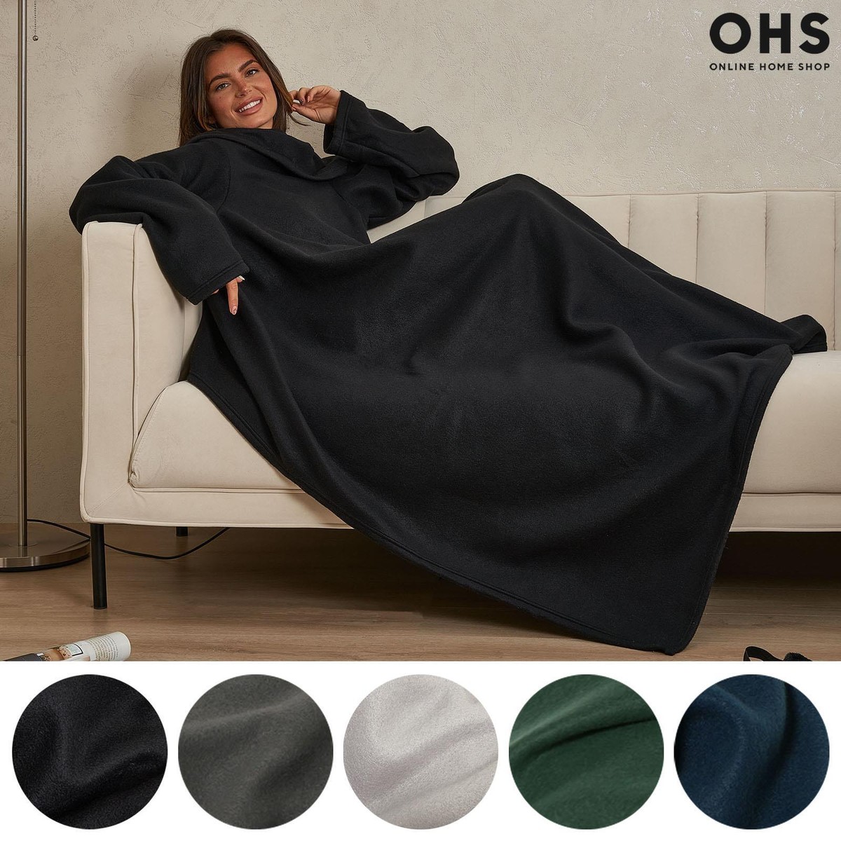 OHS Wearable Blanket with Sleeves Oversized Soft Fleece Wrap Giant Warm  Throw
