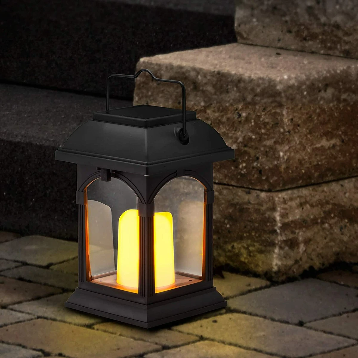 UK Solar Powered LED Flickering Candle Lantern Waterproof Hanging