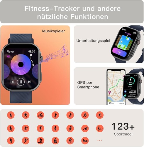 Smartwatch Herren Telefonfunktion Armbanduhr Watch für iPhone Samsung Huawei Tab - Afbeelding 5 van 7