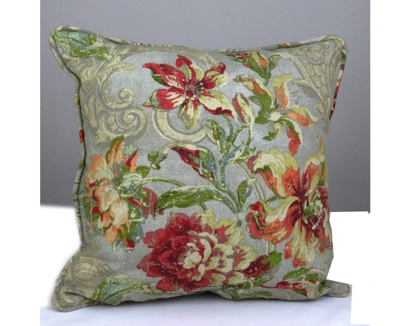 Decorative Pillows 20"x 20" Throw Covers Floral Gold Red Piping Cording Cushions