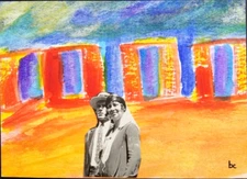 "Tourist" Original Watercolor Mixed Media Vintage Photo Surrealism Fine Art ACEO