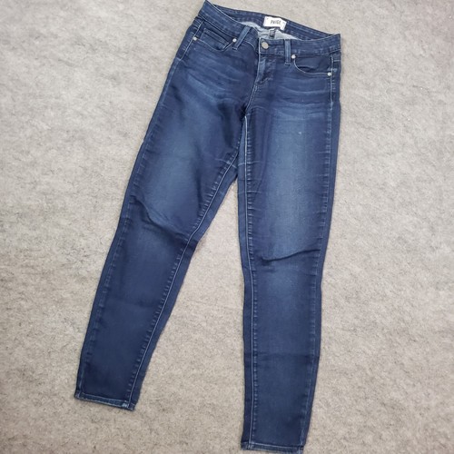 Pantalones de mezclilla informales Paige Jeans para mujer 26 azules ajustados tiro bajo lavado oscuro * - Imagen 2 de 10