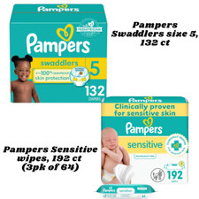 Pampers Size 5 Diapers 132 Ct  192Ct Pampers Sensitive Wipes  Baby Care Bundle