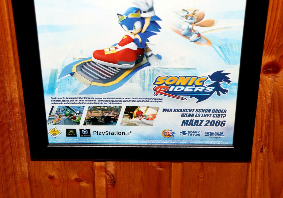 Sonic Riders Video game Rare Small Poster /Old Ad Page Framed PS2
