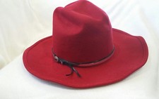 WESTERN VISIONS Vintage Mens/Womens Cowboy Hat RED Wool 6 3/4 Satin USA made