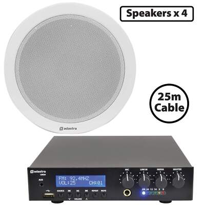 Adastra 4 x 6W Deckenlautsprecher PA mit 30W BT/USB Mischpult-Verstärker