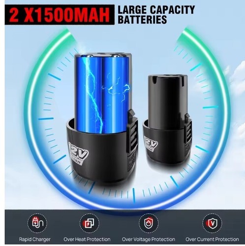 3/8" Akku-Elektroschrauber 12 V wiederaufladbares Werkzeug mit 2 Akkus 7 Steckschlüssel UK - Bild 3 von 8