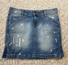 Calvin Klein Women's Distressed Denim Stretch Blue Jean Skirt Size 4 , 32x15