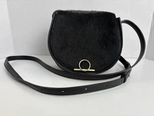 Cuyana Crossbody Shoulder Bag Small Black Leather Animal Fur/Hide Made In Italy