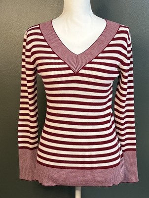 Vintage B Moss Tailor Striped Silk Blend Sweater - Size S - Y2K Fall Boho V-neck