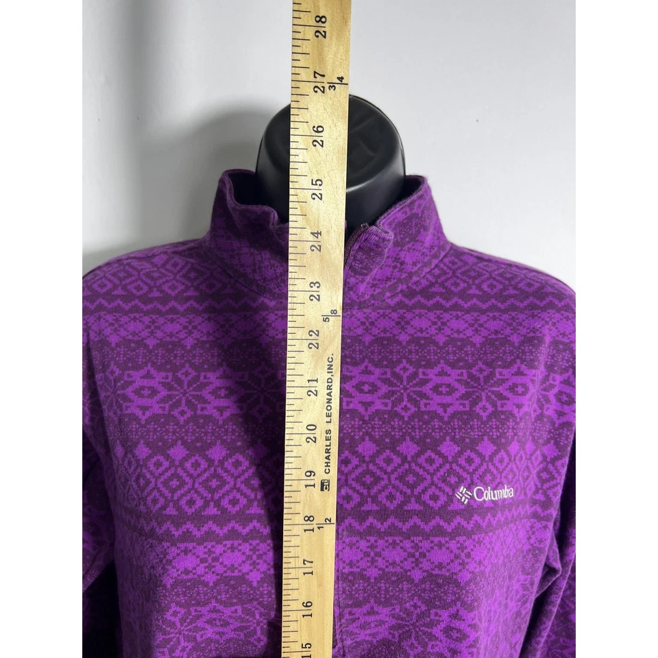Suéter Columbia Pullover Mujer Grande Púrpura Polar 1/4 Cremallera Estampado Nórdico Foto 3 de 4
