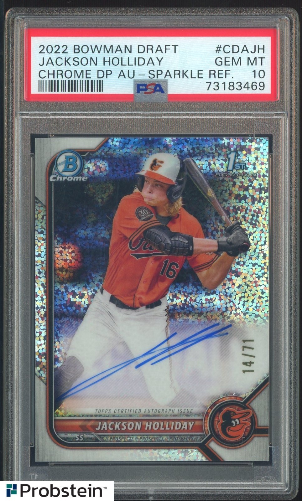 2022 Bowman Chrome Sparkle Refractor Jackson Holliday RC Rookie AUTO /71 PSA 10 view 1