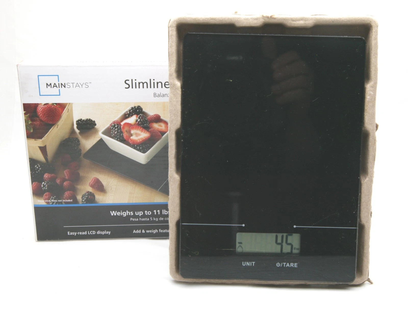 Mainstays Slimline Digital Kitchen Scale For 11lb of Food. Very Useful. Clean.