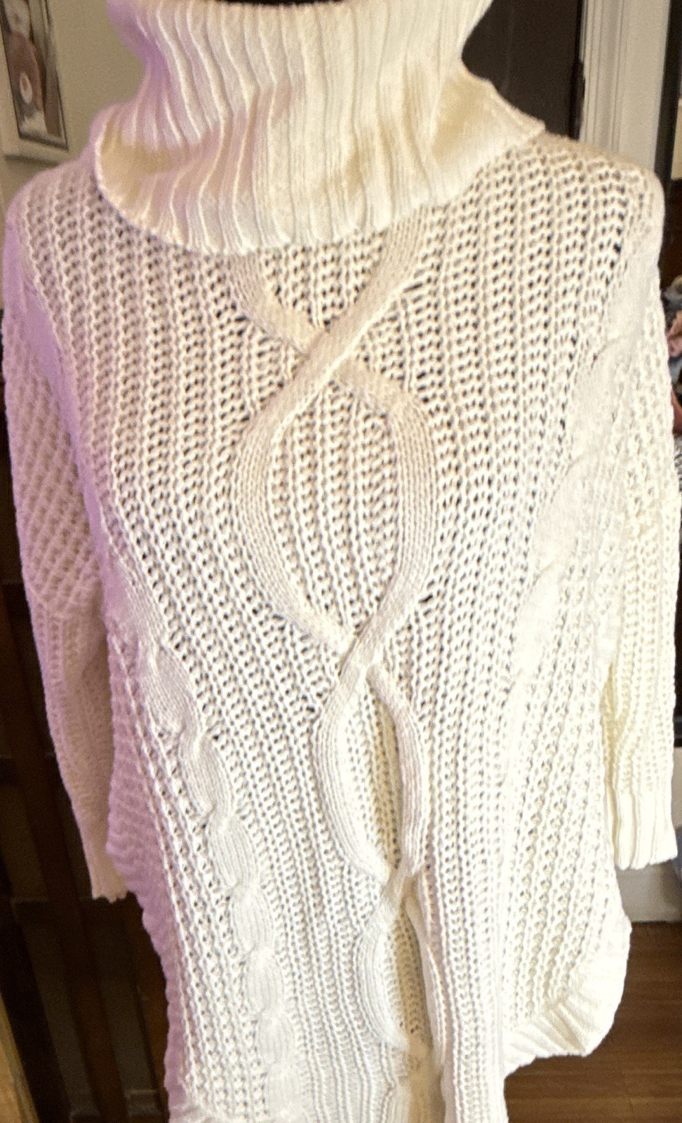 Express White Cable-Knit Turtleneck Pullover Sweater Women's Petite S Relaxed