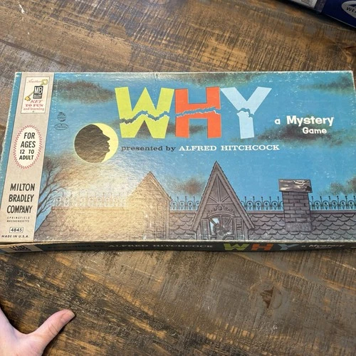 Vtg 1958 Milton Bradley Alfred Hitchcock WHY A Mystery BOARD Game BOX DAMAGE