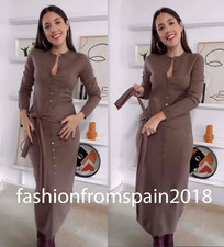 ZARA NEW WOMAN KNIT BELTED MIDI DRESS BROWN TAUPE S-XL 2893/193/737