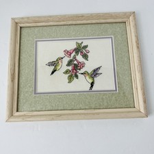 Framed Cross Stitch Hummingbird Finished  Vintage  Art