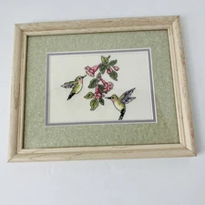 Framed Cross Stitch Hummingbird Finished  Vintage  Art