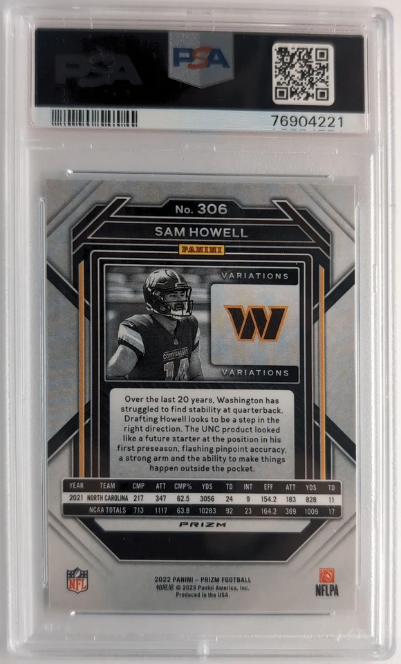 2022 PANINI PRIZM SAM HOWELL VARIATION NO HUDDLE #306 COMMANDERS PSA 10 - Image 2 of 2