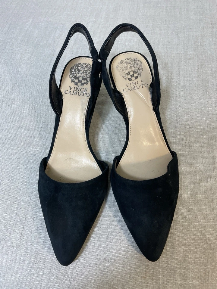 Zapatos de salón Vince Camuto negros de gamuza punta con cordones tacones de gatito de cuero talla 7,5 Foto 3 de 4