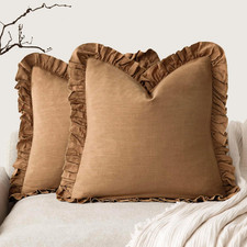 Set of 2 Decorative Soild Fringe Ruffle Throw Pillow Covers Soft Boho Farmhouse