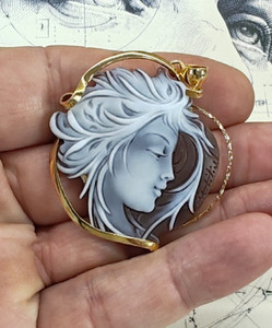 Authentic Shell cameo pendant vintage handmade made in italy sterling silver gold plated
