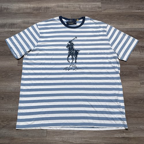 NEW Polo Ralph Lauren Men's Size 4XLT Blue White Striped Big Pony T Shirt TALL
