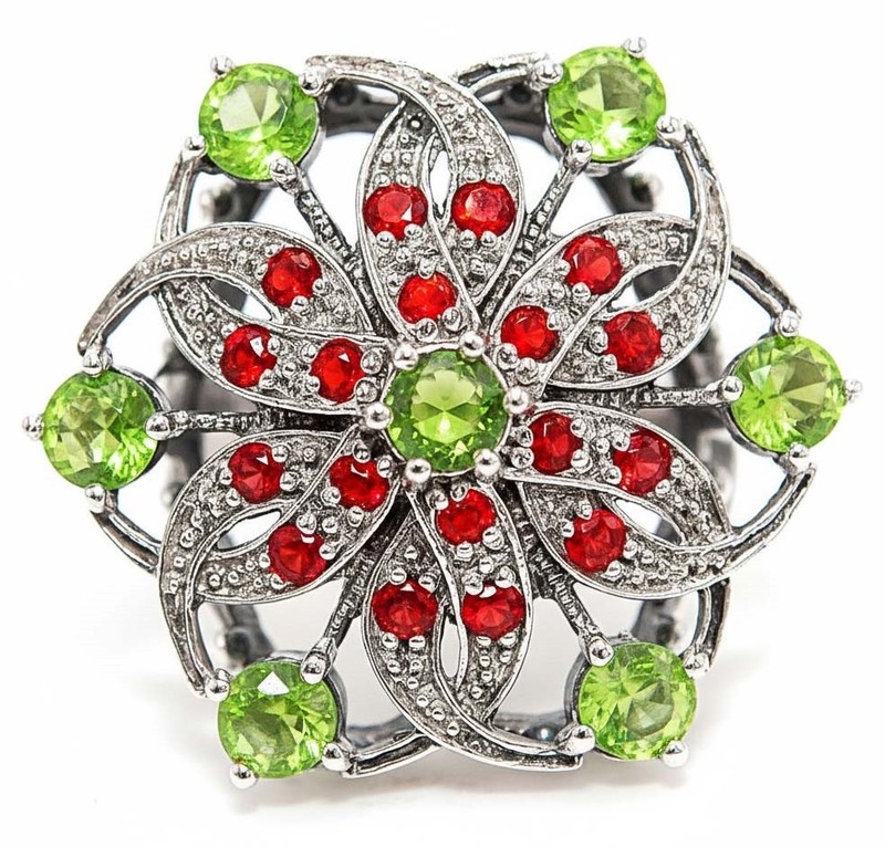 2CT Peridot 925 Solid Sterling Silver Art Nouveau Ring Jewelry Sz 8 PC12-3