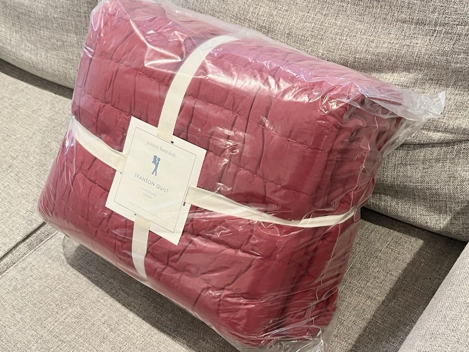 NEW Pottery Barn Kids Branson Twin Quilt with Hand-Quilted Stitching, Red/Gray - Image 2 of 4