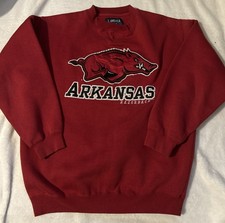 VTG Arkansas Razorbacks Sweatshirt Large Red 90s Thick Crew Neck Chest