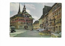 D961 Postcard Stein am Rhein with City Hall People Old Cars used 1962
