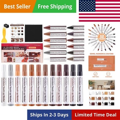Wood Furniture Markers & Filler Sticks Repair Kit, New Improved 12 Colors Tou...