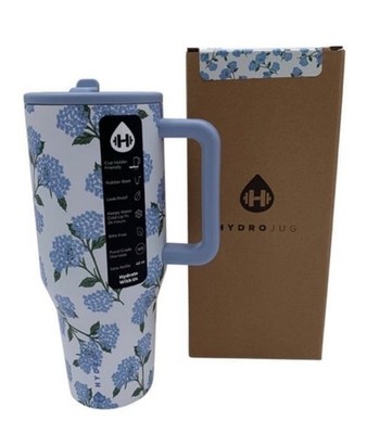 HydroJug HYDRANGEA Blue Floral 40oz Traveler Tumbler Sealed In Box