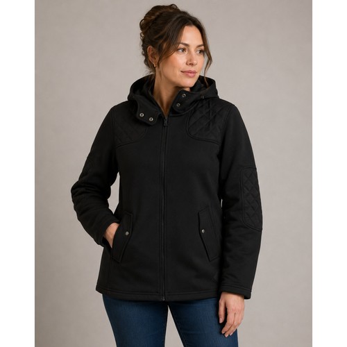 Eddie Bauer Radiator Fleece Jacket Women XL Full Zip Black Hooded Outdoor Hiking