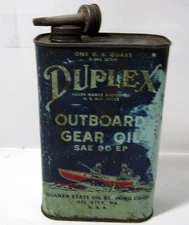 Vintage Quaker State Duplex Outboard Gear Oil Can Boating Graphics Speed Boat