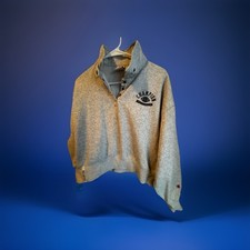 Champion Womens Physical Education Gray Fleece Snap Pullover Sweatshirt Logo M