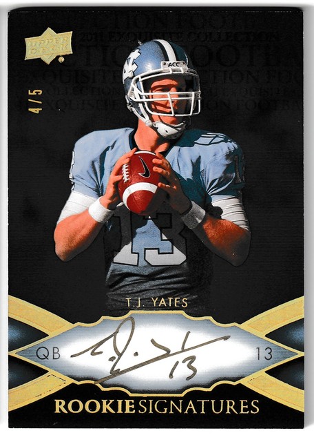 2011 Upper Deck Exquisite Auto /5 T.J. Yates North Carolina UNC Tar Heels RC #98