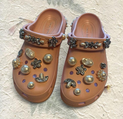 Simone Rocha Women s Pink Slip On Clog Sandal Flower Pearl Rhinestone US 8
