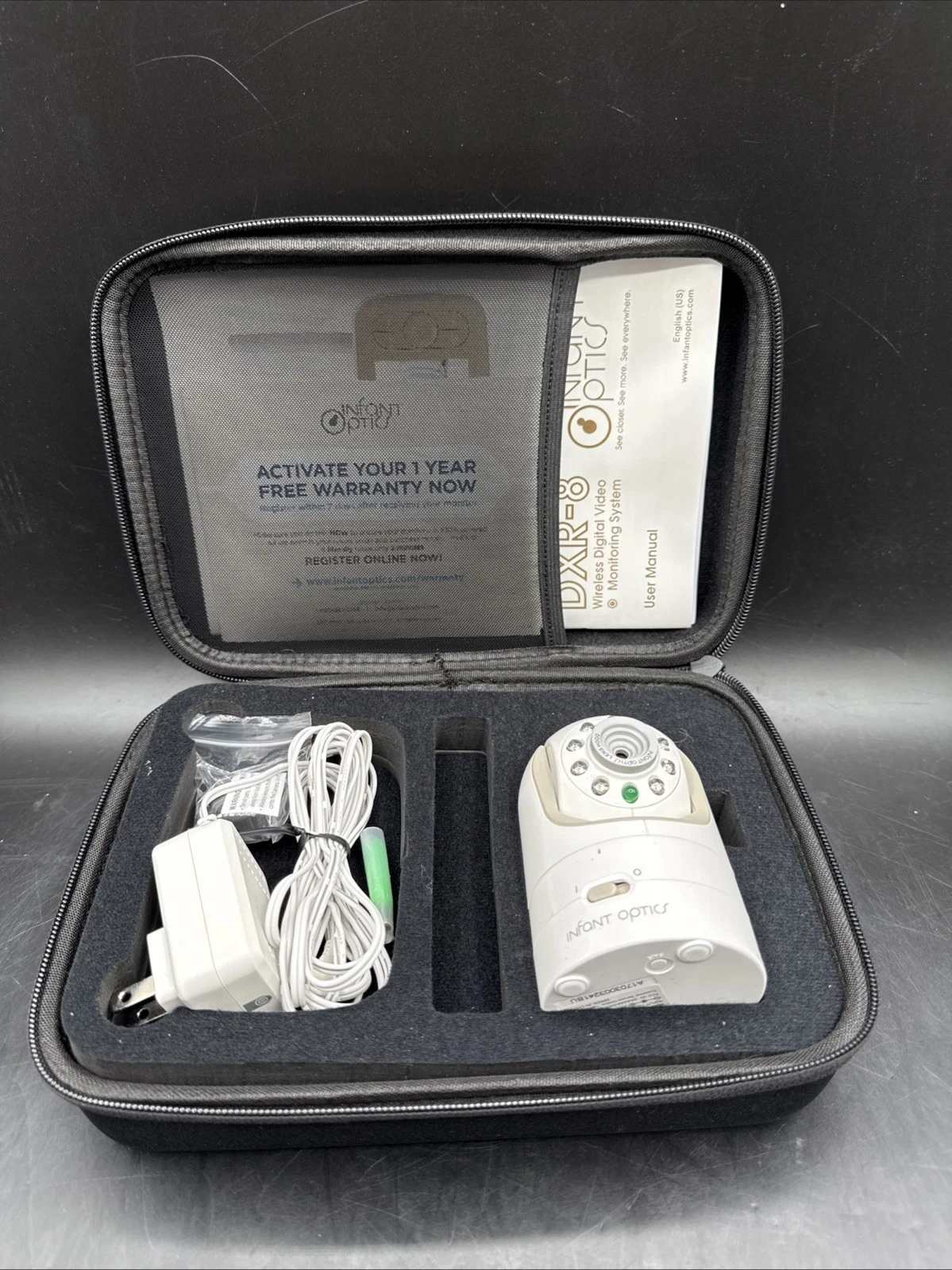 Infant Optics DXR-8 Baby Camera With Zoom Lens & Power Cable / Case