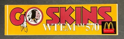 1994 Washington Redskins 'Go Skins!' Bumper Sticker NFL McDonalds WTEM AM 570!