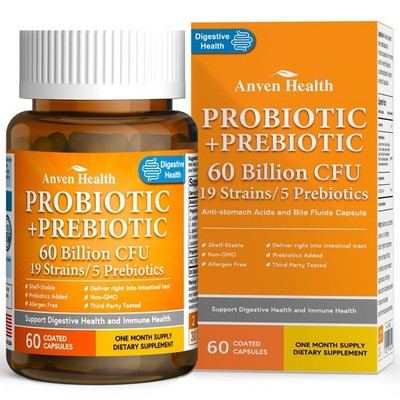 Anven Health 60 Billion Probiotic and Prebiotic for Women and Men - 19 Strain...