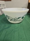 Vintage Federal Milk Glass Mixing Bowl Turquoise Blue Scroll Swirl Flower 8”