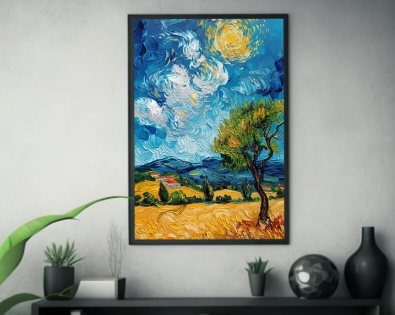 Impressionist Tree in Field Art - Inspired by Post