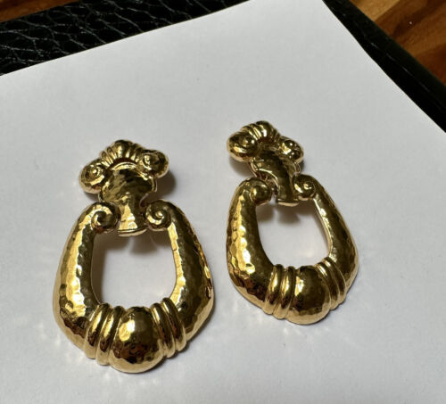 Large Statement Signed Barrera for Avon gold tone Clip On Earrings Door Knocker