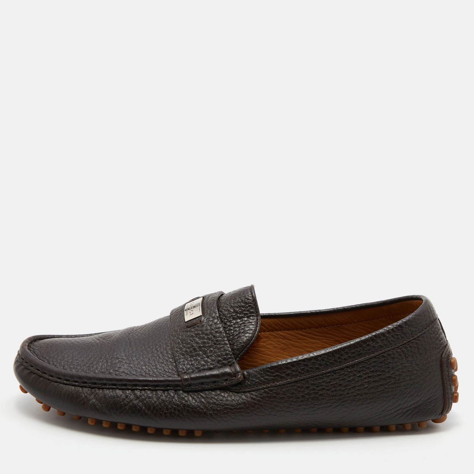 Gucci Dark Brown Leather Slip On Loafers Size 42.5
