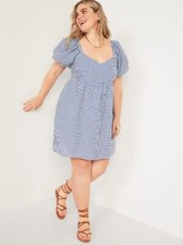 Old Navy Womens Fit & Flare Puff Sleeve Seersucker Smocked Mini Dress XL Tall