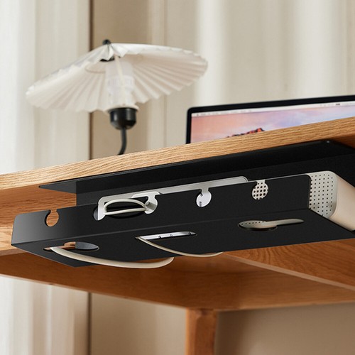 Under Table Cord Organizer No Drill Cable Management Shelf Under Desk Plastic - Photo 2/12